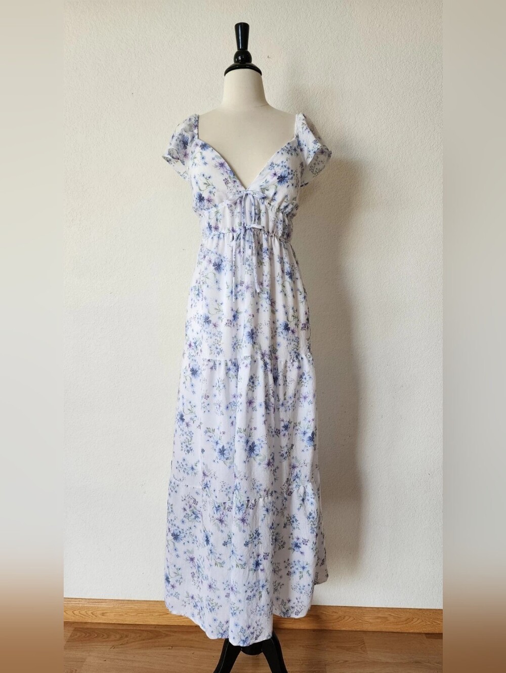 Floral White & Blue Maxi Dress